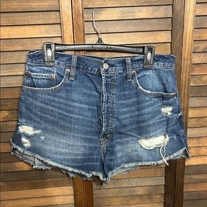 Abercrombie & Fitch Dark Blue Distressed Jean Shorts